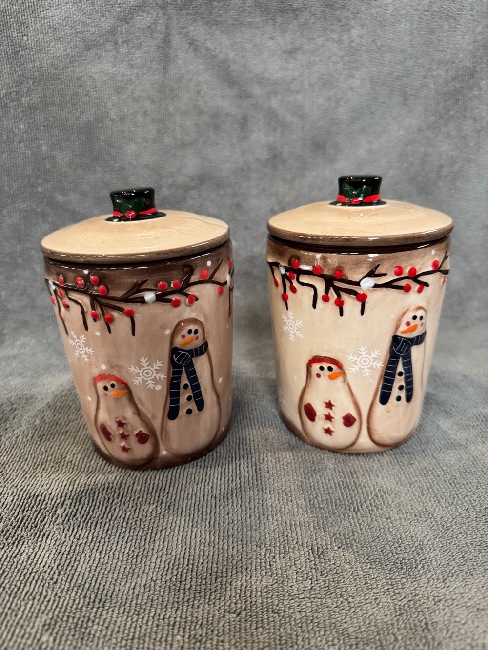 LTD Commodities Snowman Holly Ceramic Canister Jars (Set of 2) Holiday Decor
